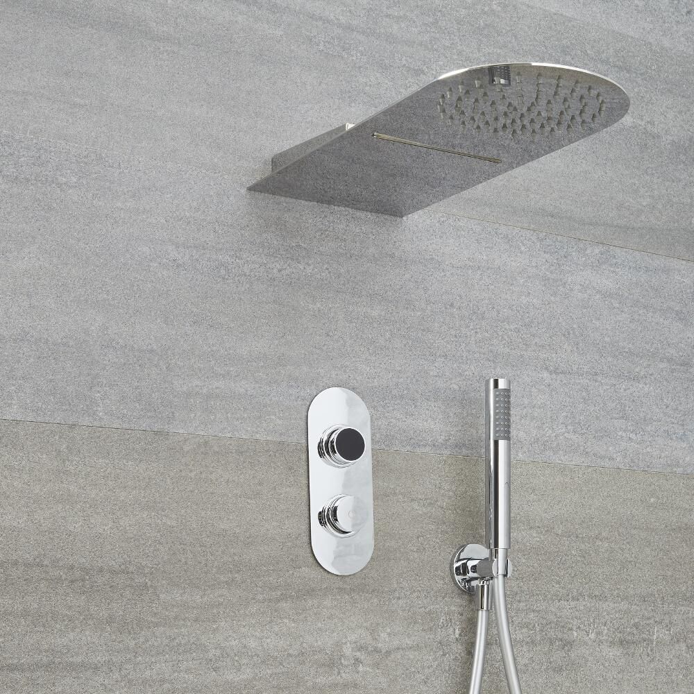 Douche Digitale Thermostatique 3 Fonctions - Pommeau Cascade Mural & Douchette - Narus