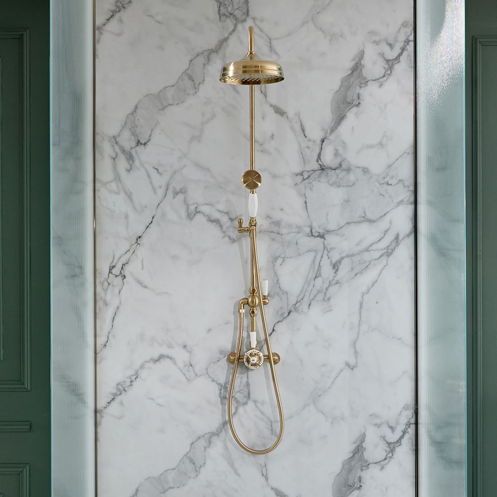 Colonne de douche rétro avec mitigeur exposé - 2 fonctions – Or satiné – Elizabeth