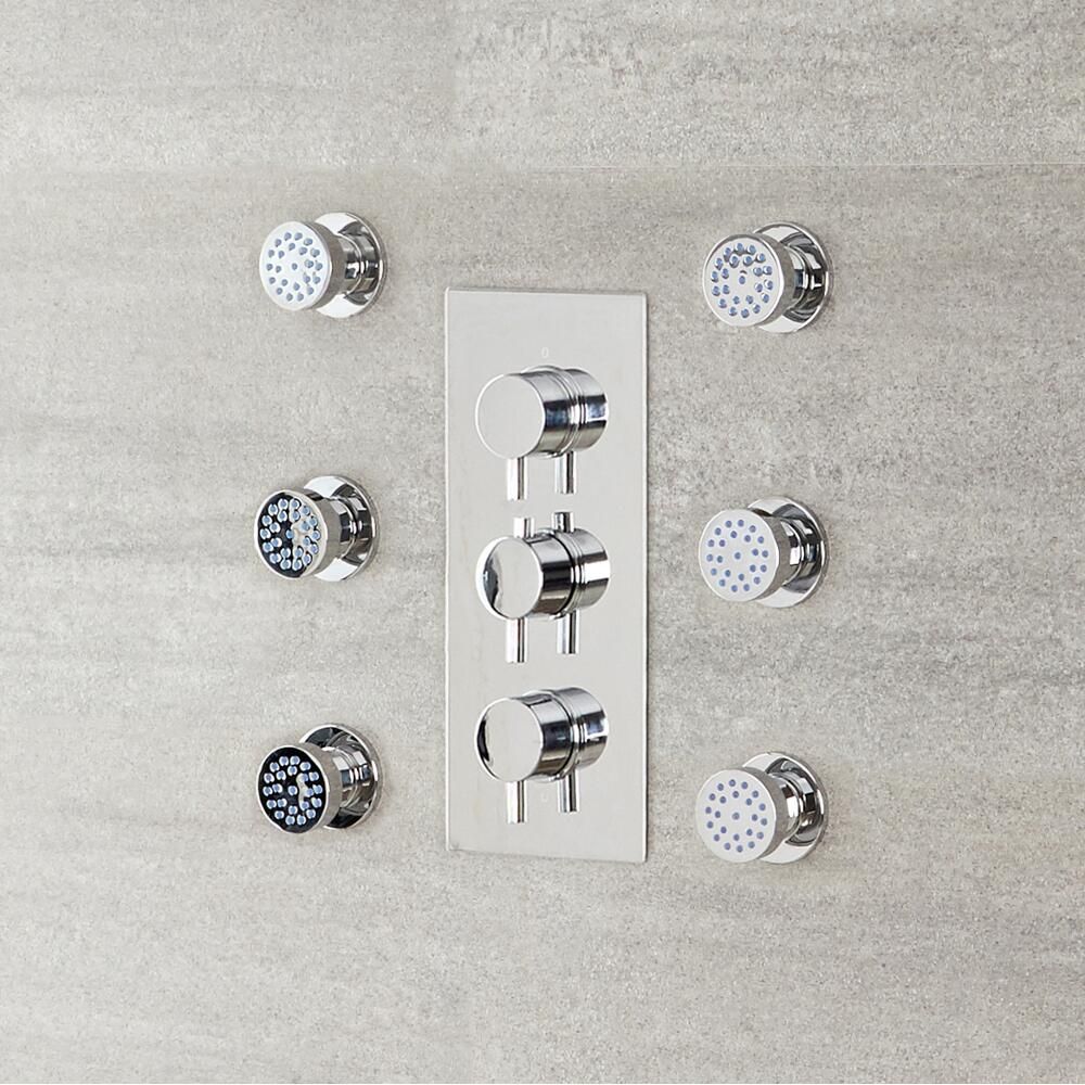 Lot de 6 Buses Hydromassantes Rondes en Laiton Massif Chromé - Round