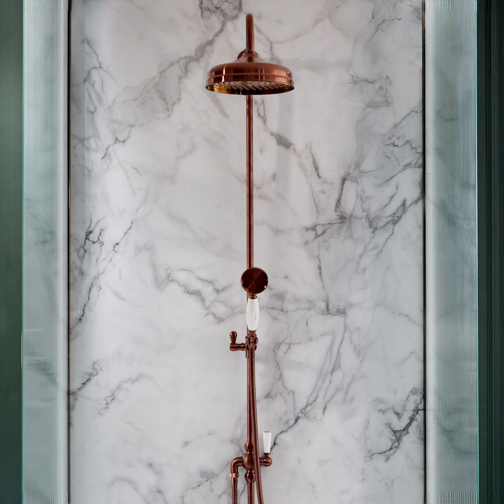 Colonne de douche rétro – Avec douchette et pommeau (sans robinetterie) – Cuivre satiné – Elizabeth