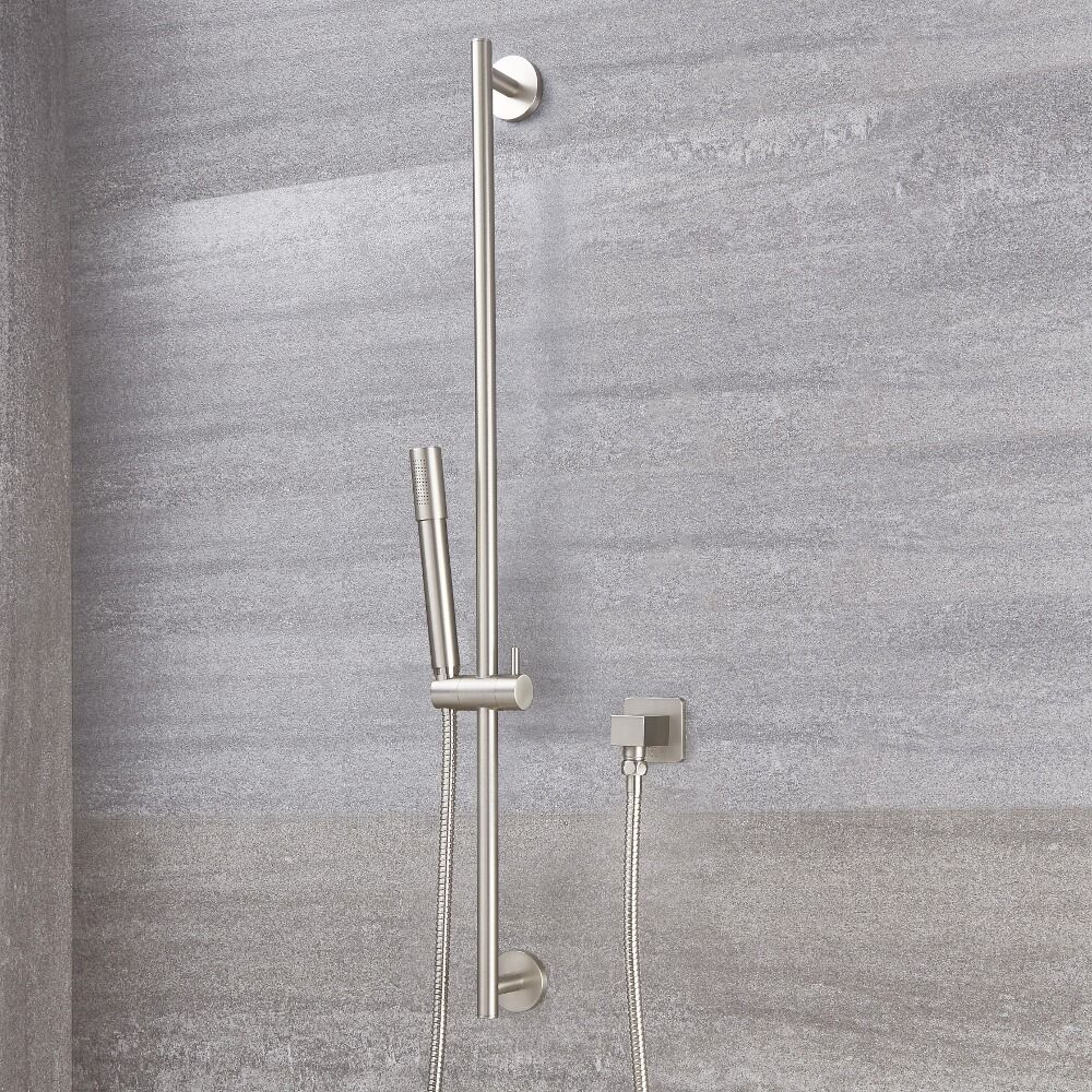 Kit Douchette sur Rampe Design Rond - Nickel Brossé