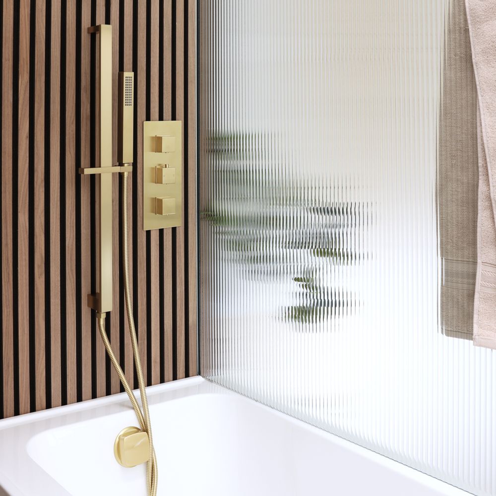 Mitigeur de douche thermostatique avec vidage-remplissage baignoire et douchette sur rampe - 2 fonctions – Or satiné - Lyra