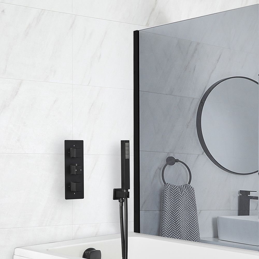 Kit bain douche thermostatique avec  kit douchette et vidage remplissage baignoire – Noir mat – 2 fonctions – Preto