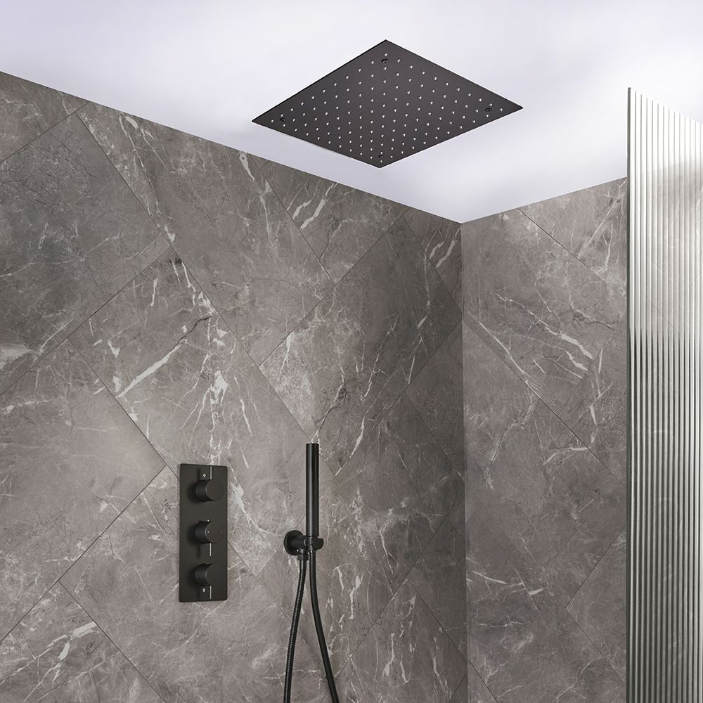 Kit de douche thermostatique - Mitigeur triple avec pommeau encastré et douchette - 2 fonctions - Choix de finitions - Otto