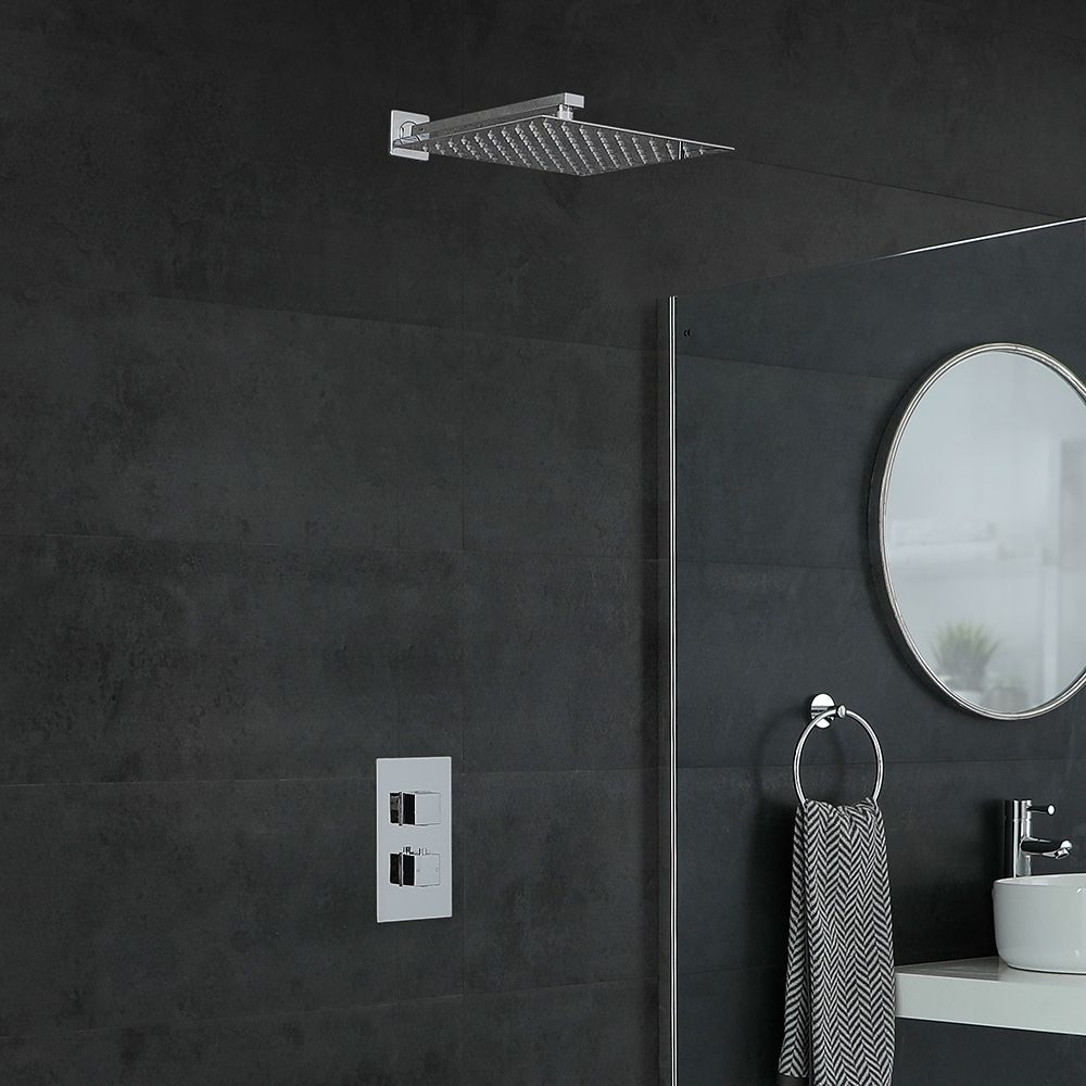 Kit de douche thermostatique - Pommeau carré 30 cm – Chromé - Kubix