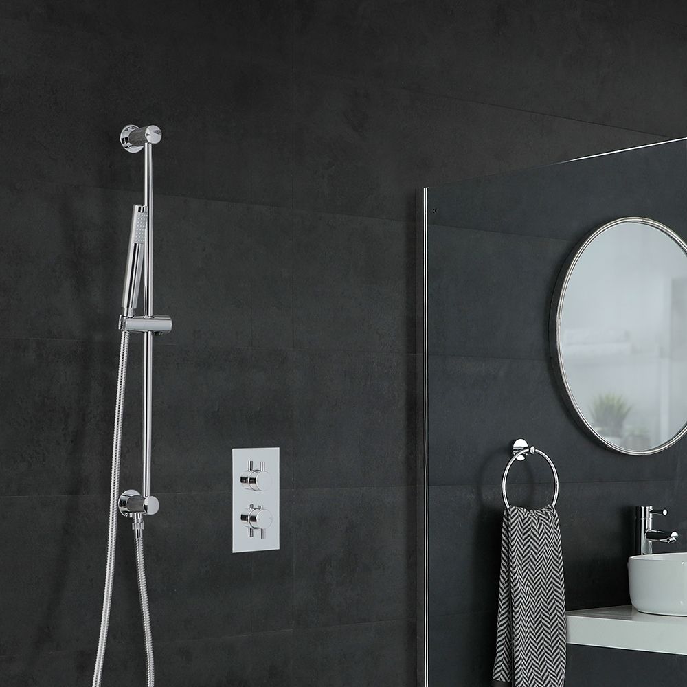 Kit de douche thermostatique – Kit douchette sur rampe – Chromé - Como