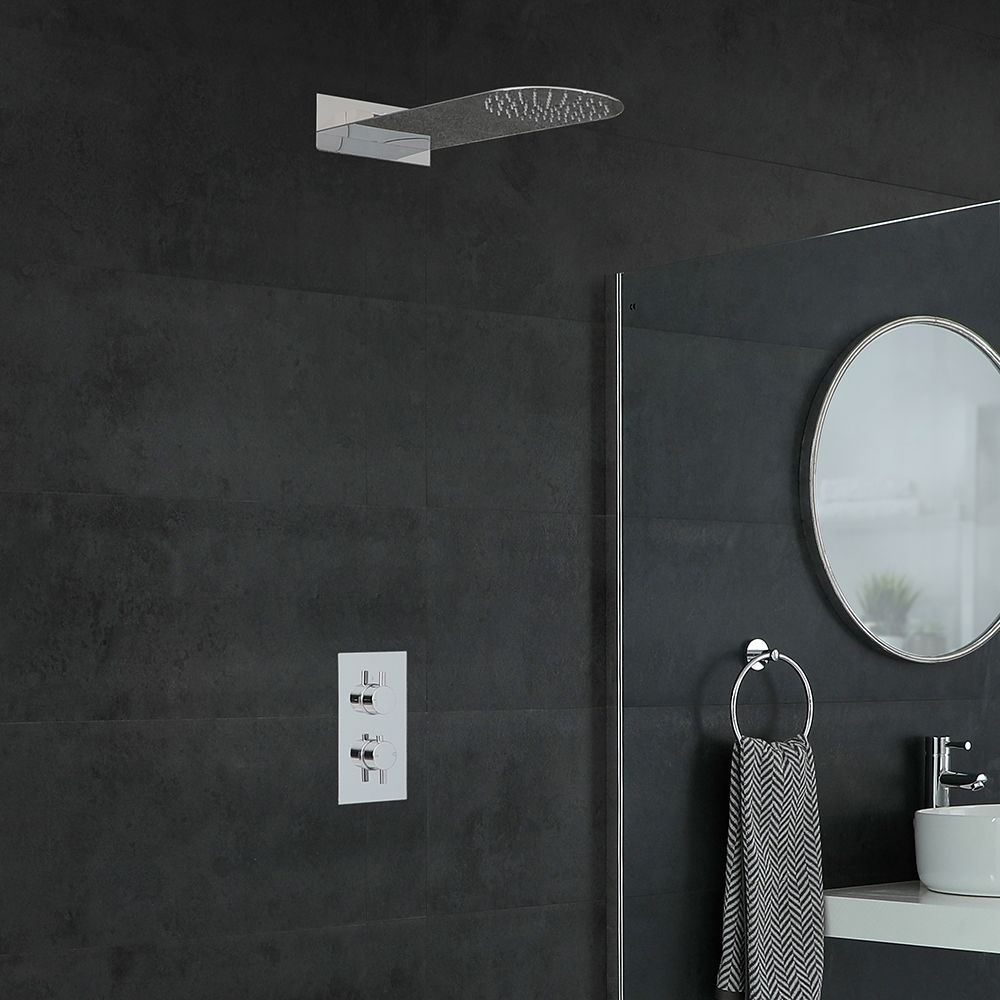 Kit de douche thermostatique – Pommeau plat fixe – Chromé - Como