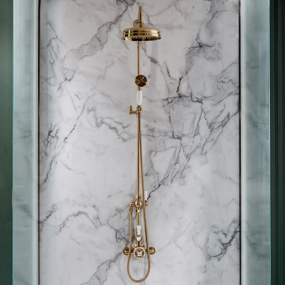 Colonne de douche thermostatique rétro exposée – 2 fonctions – Or satiné – Elizabeth