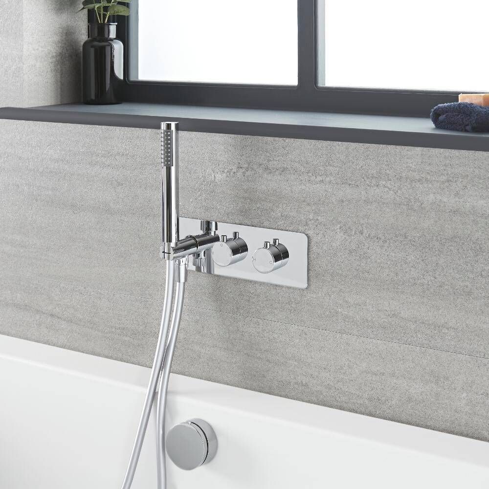 Kit de douche thermostatique avec inverseur, vidage-remplissage baignoire et douchette – Chromé - Como