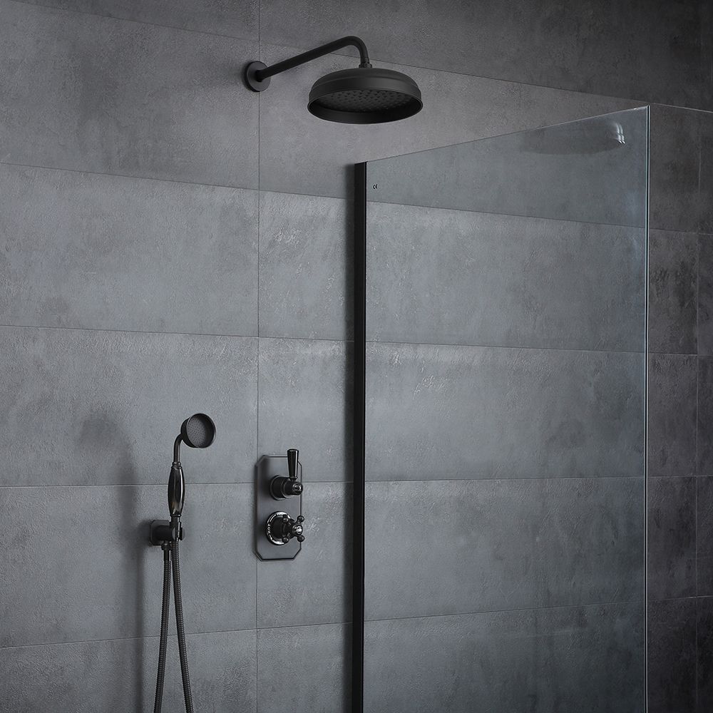 Kit de douche thermostatique avec inverseur, pommeau et kit douchette rétro – Double fonctions – Noir - Elizabeth