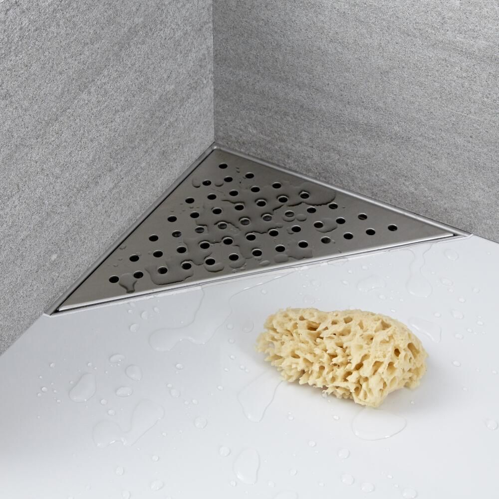 Caniveau de douche d’angle – Acier inoxydable – 25 cm – avec grille