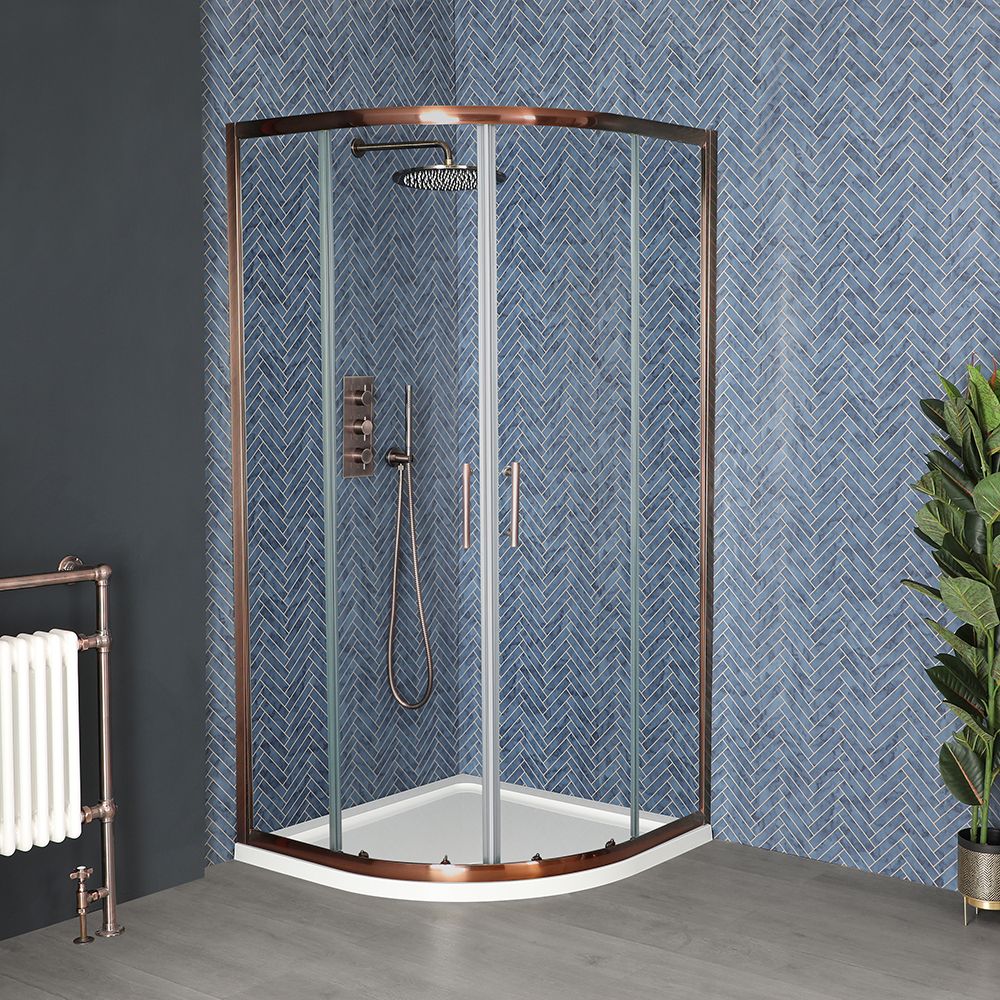 Cabine de douche quart de cercle avec receveur – Cuivre brossé – 90 cm – Vara