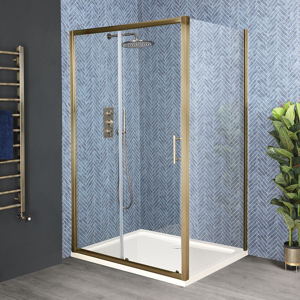 Porte de douche coulissante – Choix de tailles et de paroi de retour – Laiton ancien - Alama