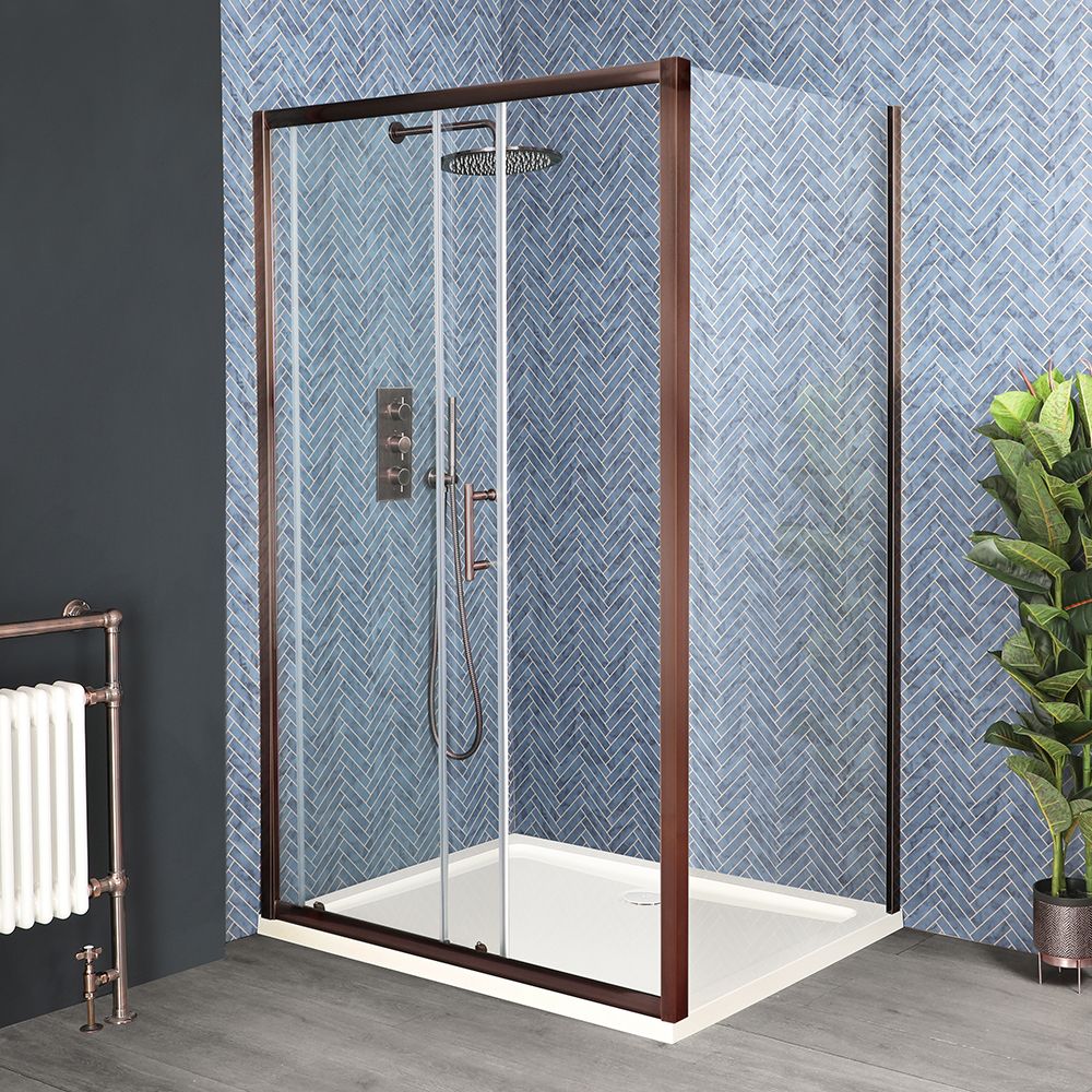 Porte de douche coulissante – Choix de tailles et de paroi de retour – Cuivre brossé - Eris