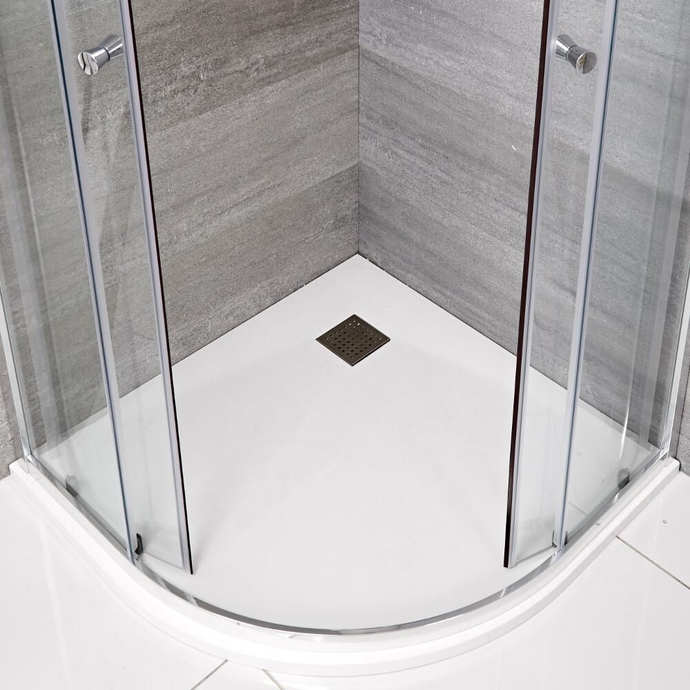 Receveur de douche à effet texturé quart de cercle - Blanc mat - 90 cm - Rockwell
