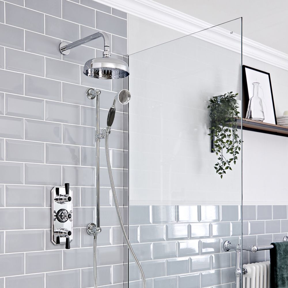 Kit de douche thermostatique rétro – Chromé et noir – Choix de fonctions - Elizabeth