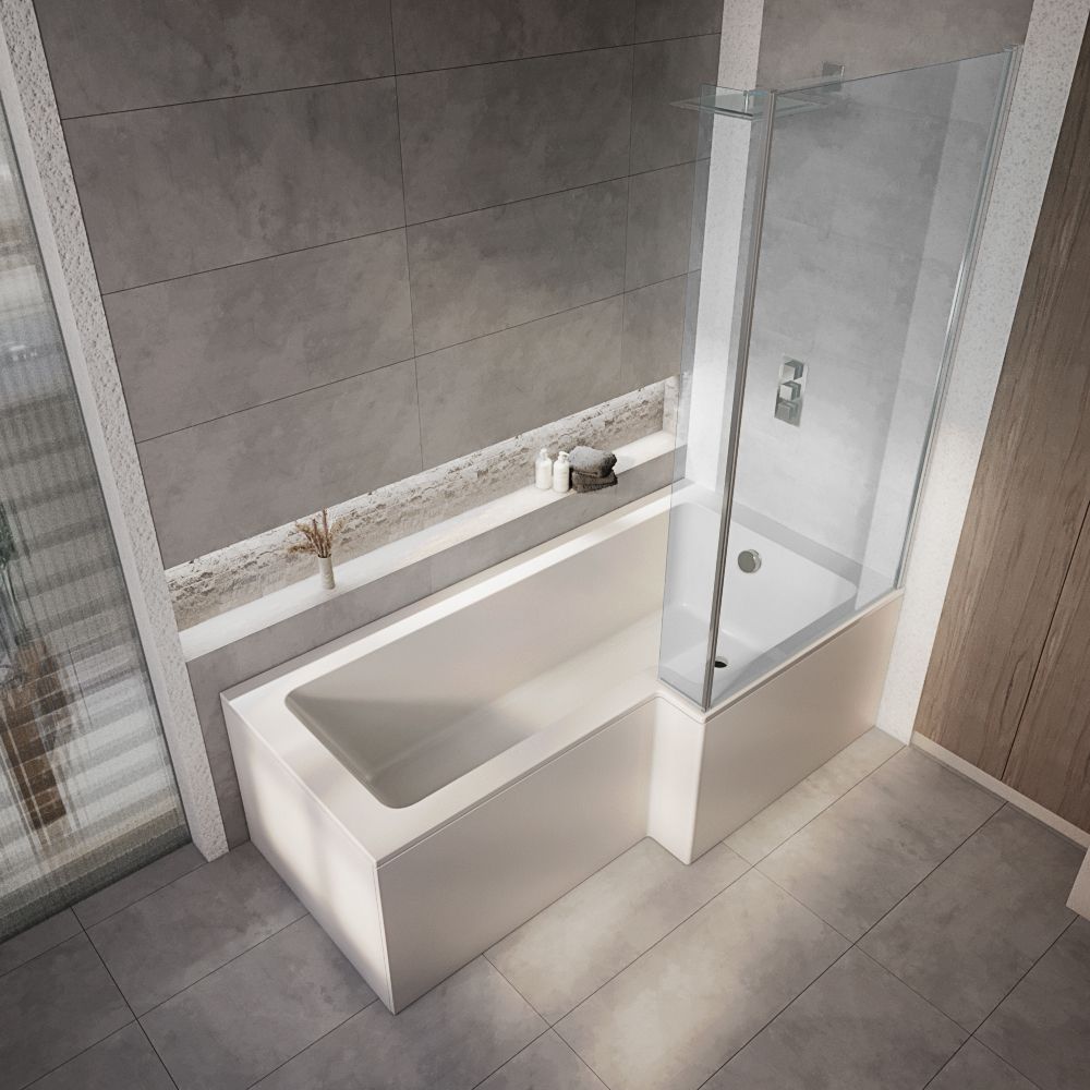 Baignoire douche asymétrique - Choix de tailles, pare-baignoire, tabliers et angle gauche ou droit - Sandford