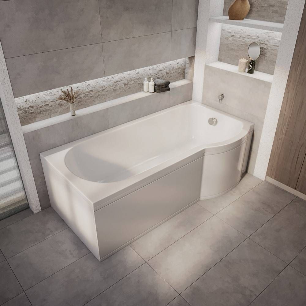 Baignoire asymétrique d’angle – 167,5 cm x 85 cm - Choix d'angle, de tabliers, de paroi et de bonde – Belstone