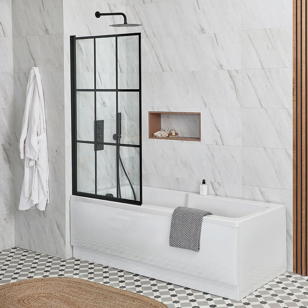 Baignoire douche rectangulaire avec pare-baignoire verrière – 170 cm x 75 cm – Choix de tabliers – Sandford