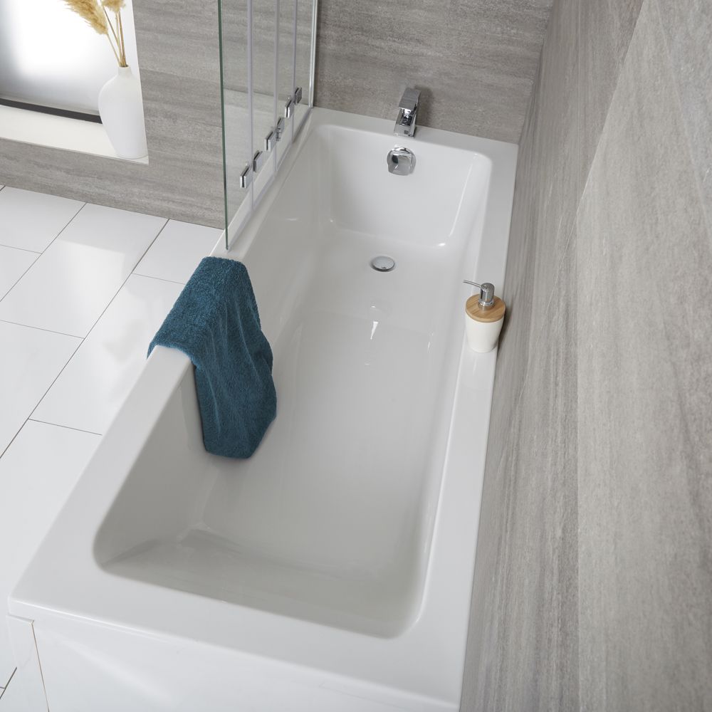 Baignoire rectangulaire - Avec pare-baignoire pliant – Choix de tailles, de tabliers et de bonde – Exton