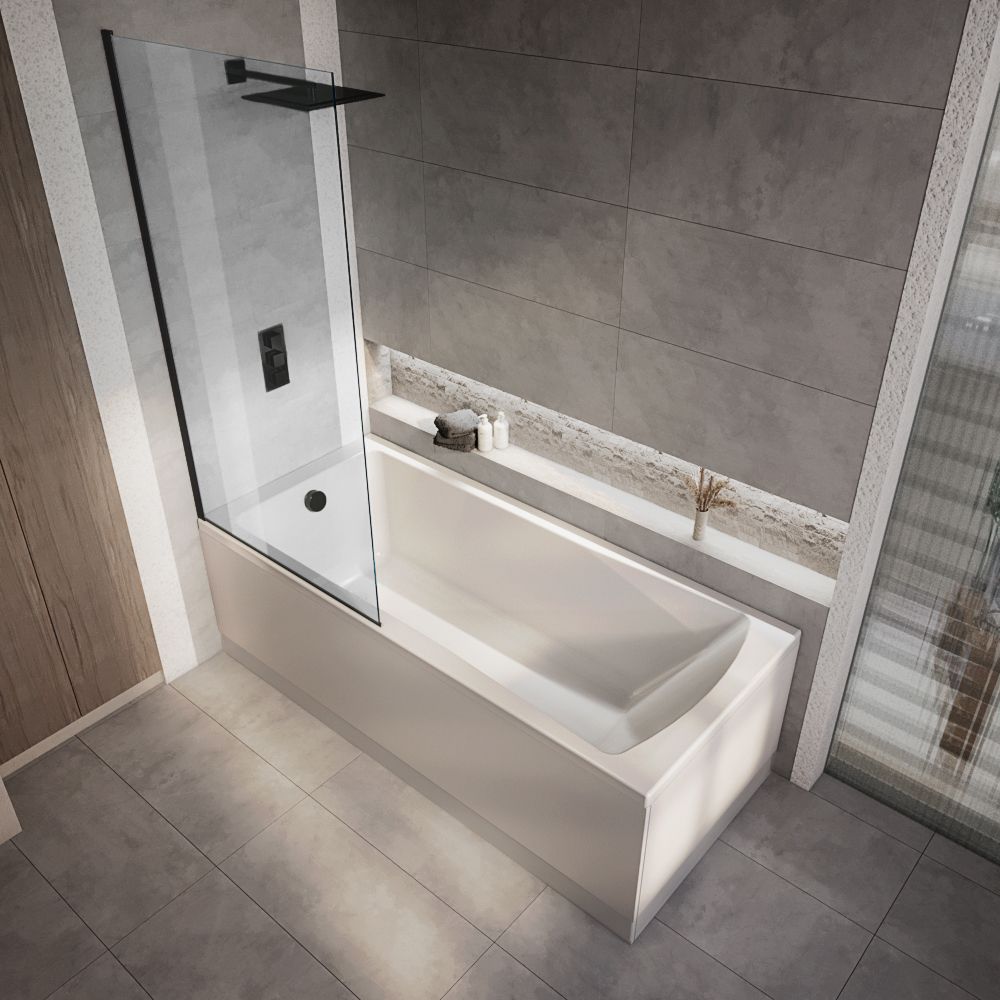Baignoire douche rectangulaire - Pare-baignoire noir - Choix de tailles et de tabliers - Sandford