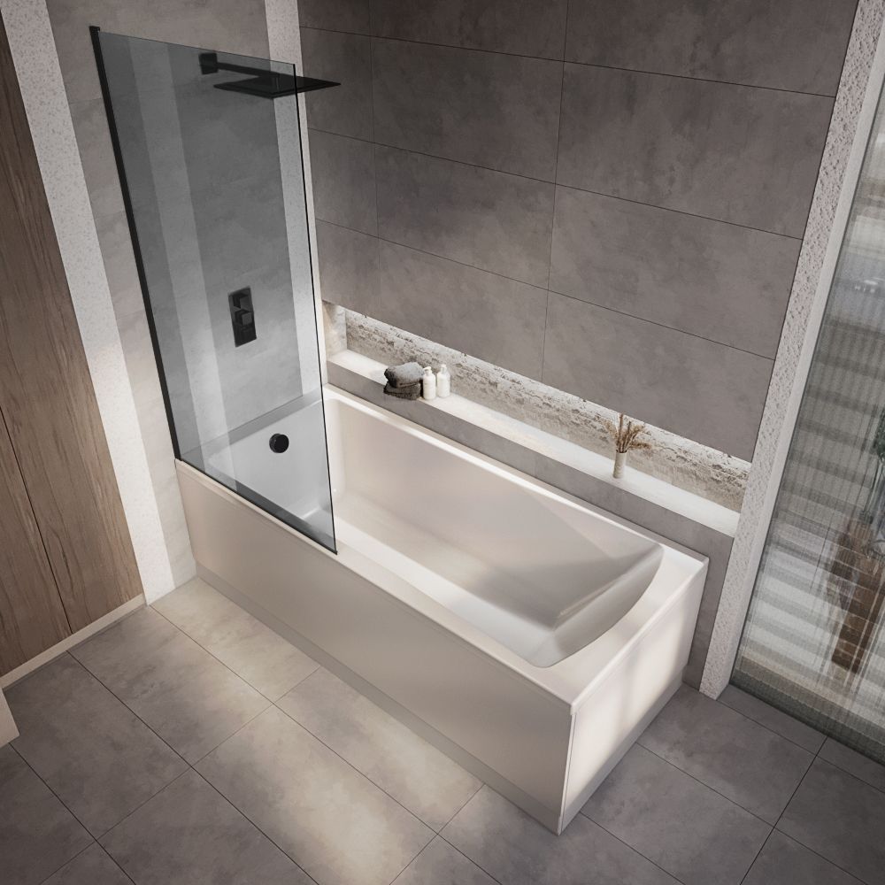 Baignoire douche rectangulaire - Pare-baignoire fumé - Choix de tailles et de tabliers - Sandford