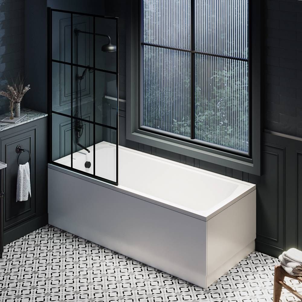 Baignoire douche rétro – Avec pare baignoire noir à effet verrière – Choix de tailles et de tabliers – Richmond