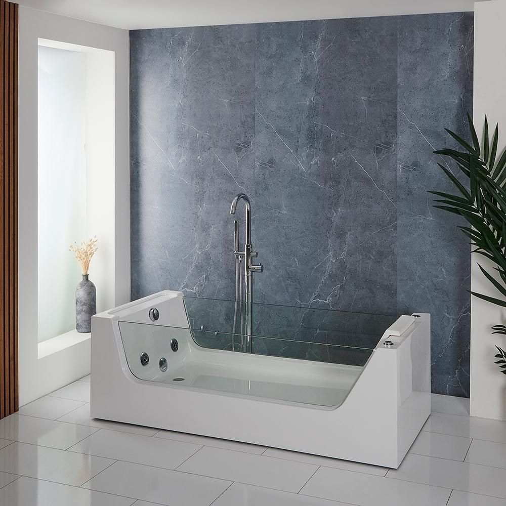 Baignoire balnéo rectangulaire - 180 x 80 cm - Chrome - Breeze