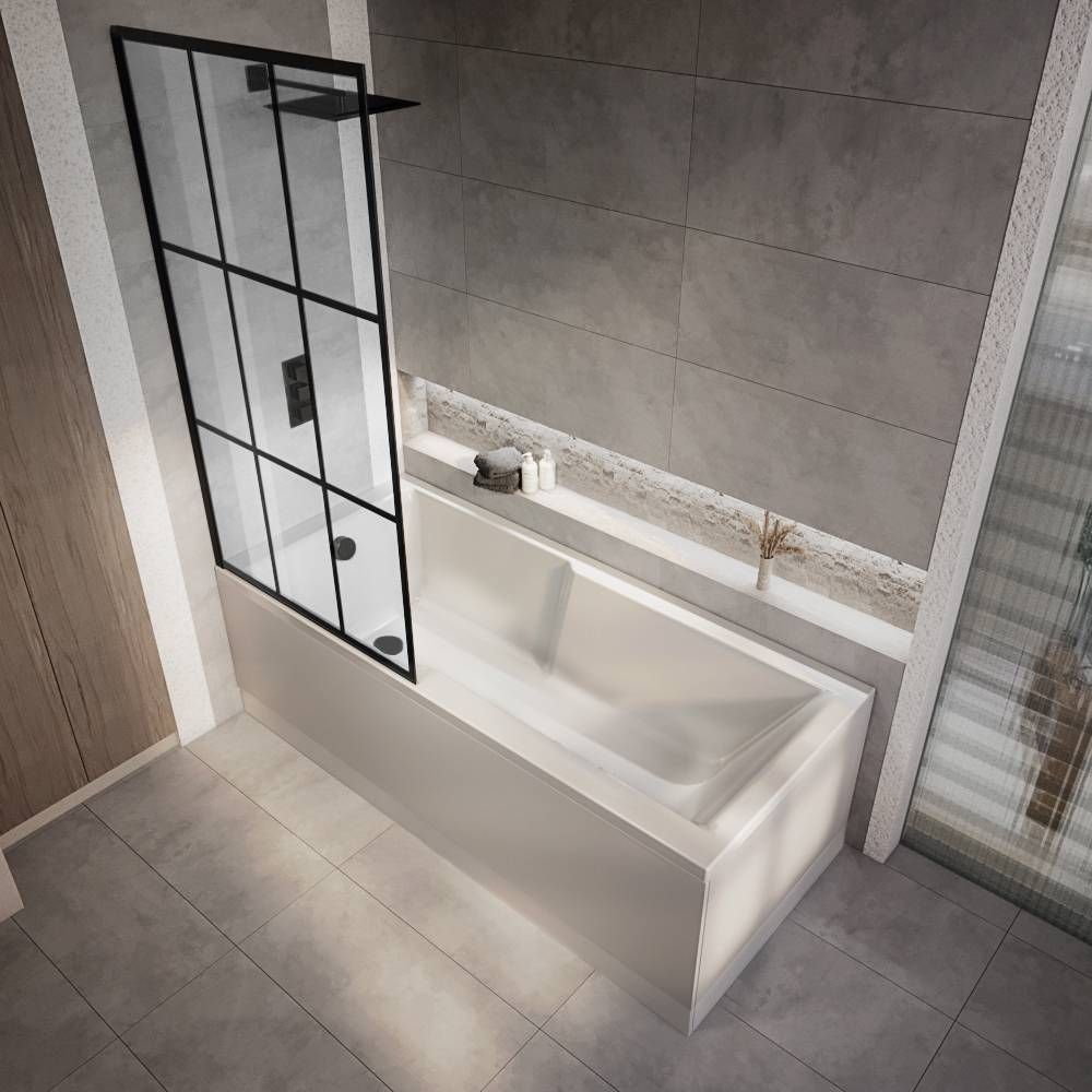 Baignoire douche rectangulaire - 170 cm x 75 cm - Pare-baignoire verrière - Sandford
