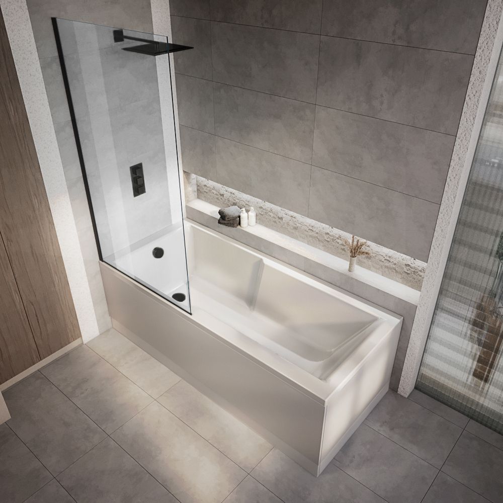 Baignoire douche rectangulaire - 170 cm x 75 cm - Pare-baignoire noir - Sandford