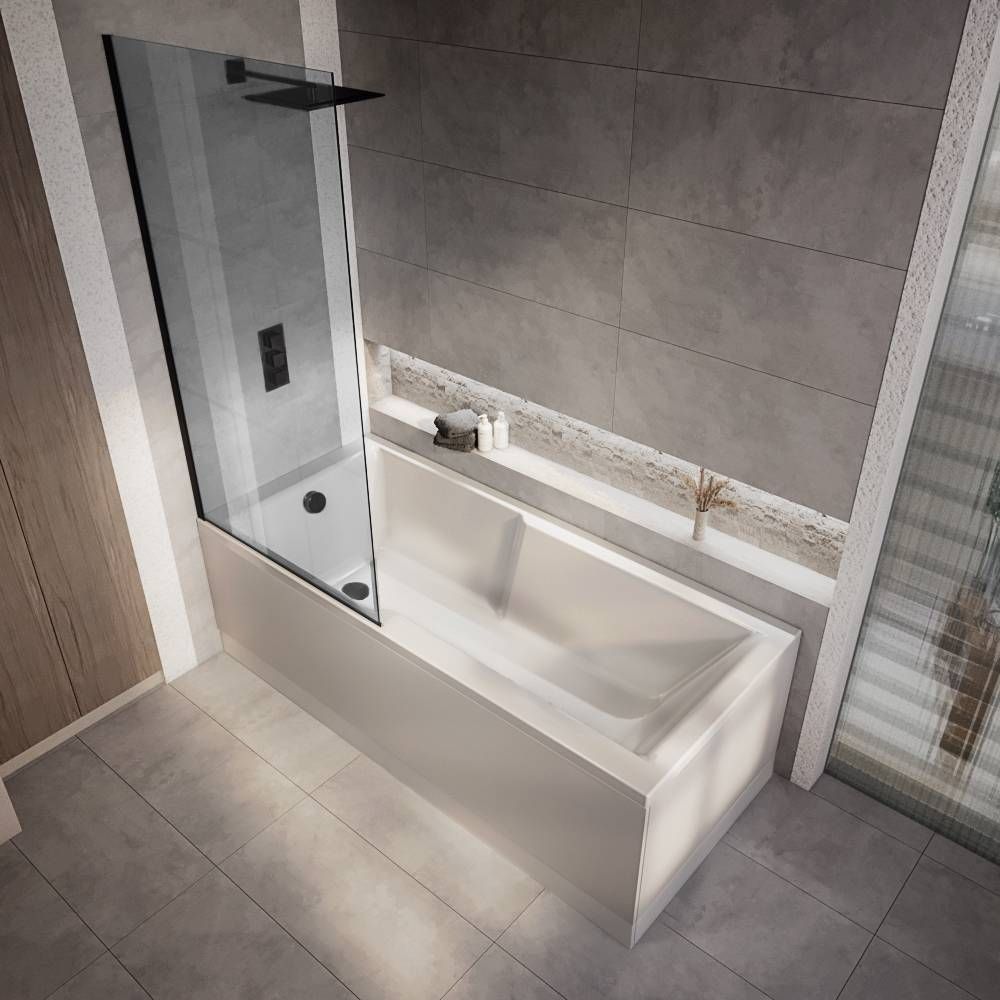 Baignoire douche rectangulaire - 170 cm x 75 cm - Pare-baignoire fumé - Sandford