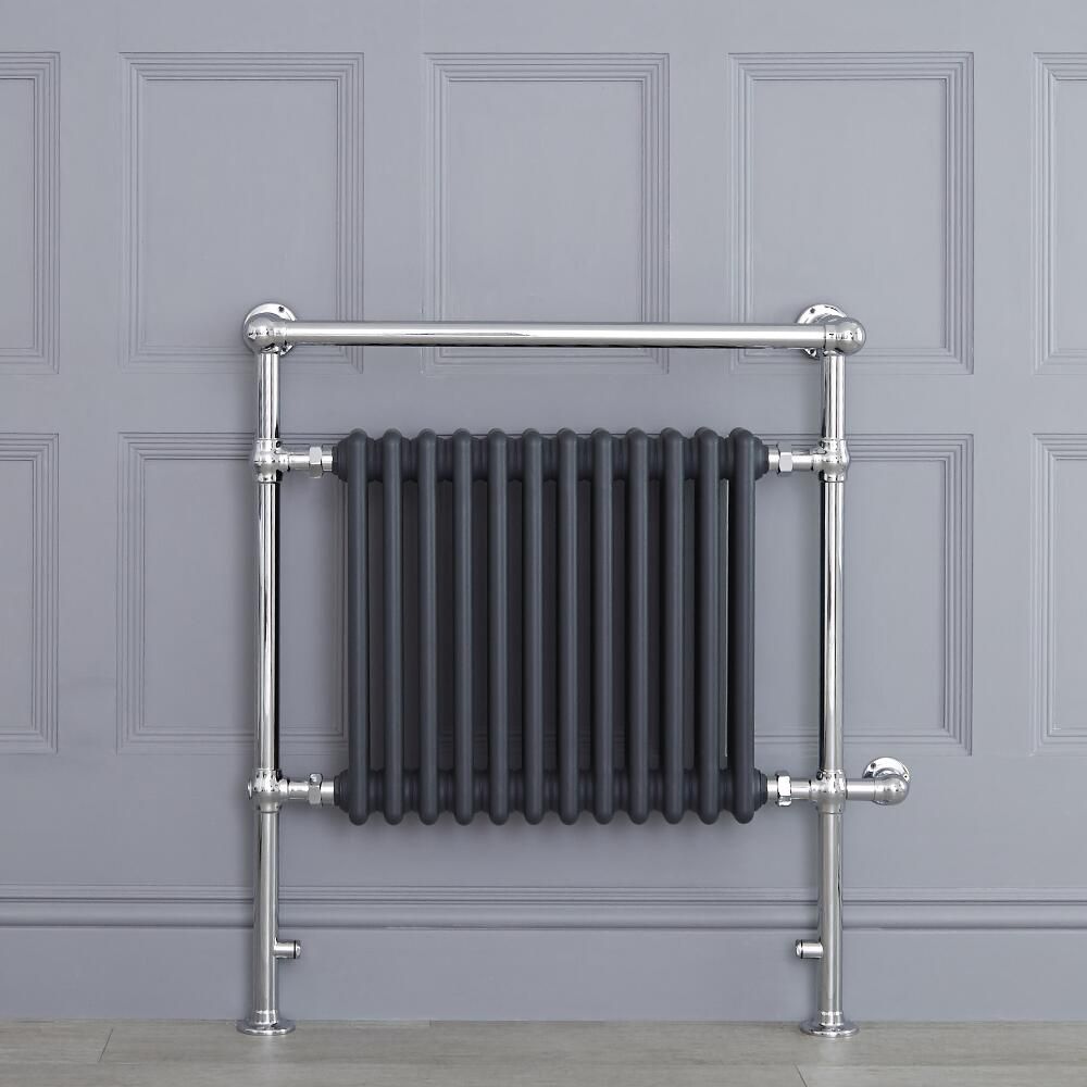 Sèche-serviettes électrique rétro - Anthracite & Chrome - 93cm x 79cm x 23cm - Elizabeth