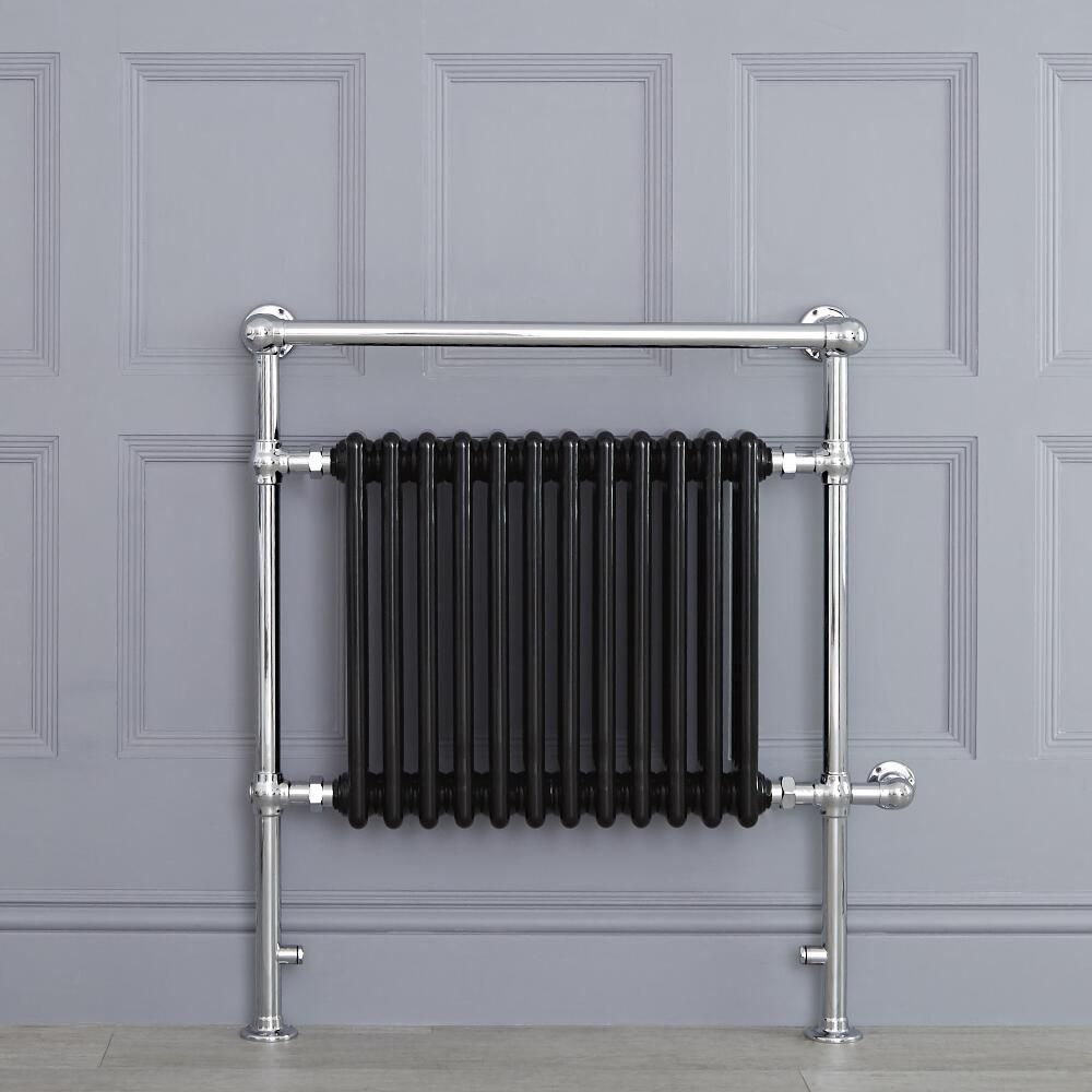 Sèche-serviettes électrique rétro - Noir & Chrome - 93cm x 79cm x 23cm - Elizabeth