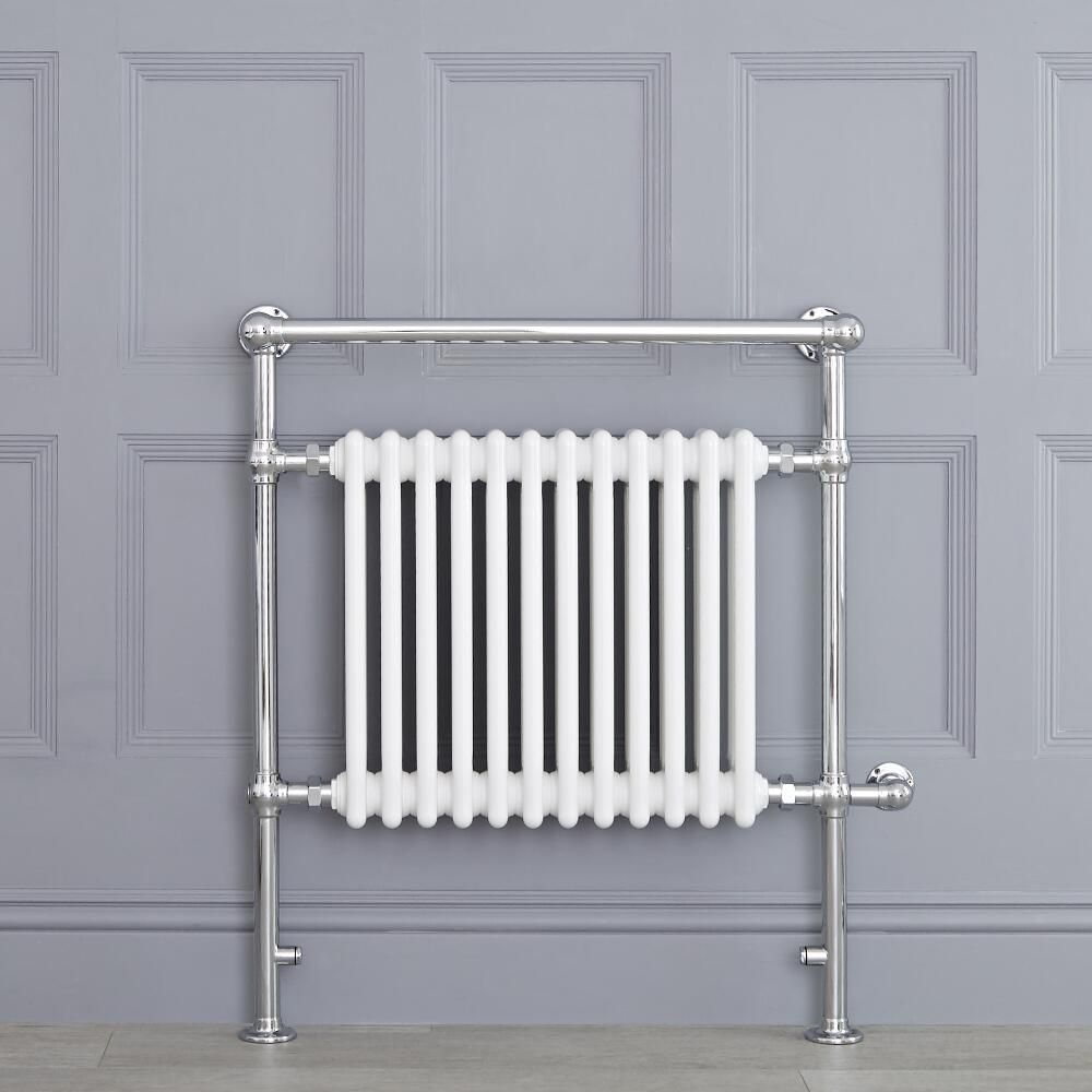 Sèche-serviettes électrique rétro - Blanc & Chrome - 93cm x 79cm x 23cm - Elizabeth