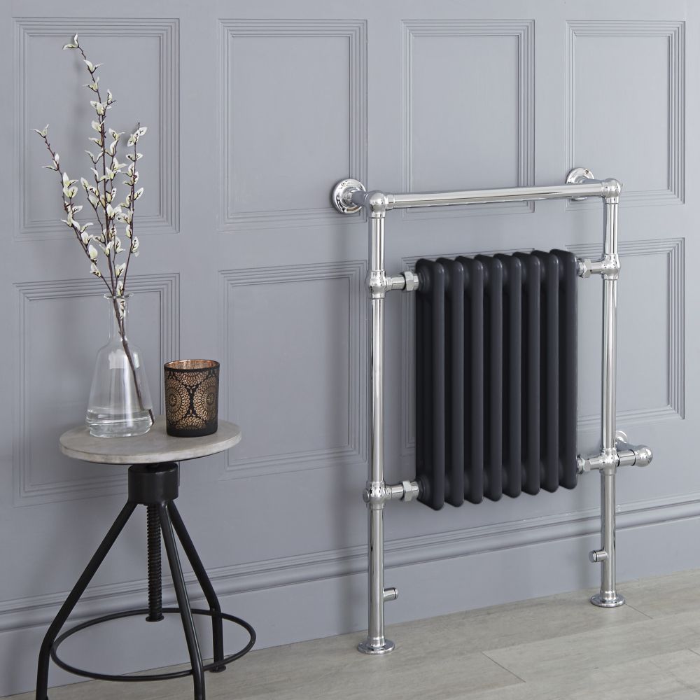 Sèche-serviettes électrique rétro - Anthracite & Chrome - 93cm x 62cm x 15,5cm - Elizabeth