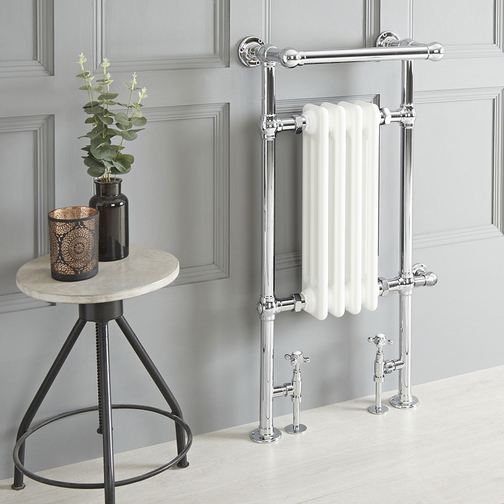 Sèche-serviettes mixte rétro - Blanc – 93 cm x 45 cm (avec barre déportée) – Choix de thermostat Wi-Fi - Elizabeth