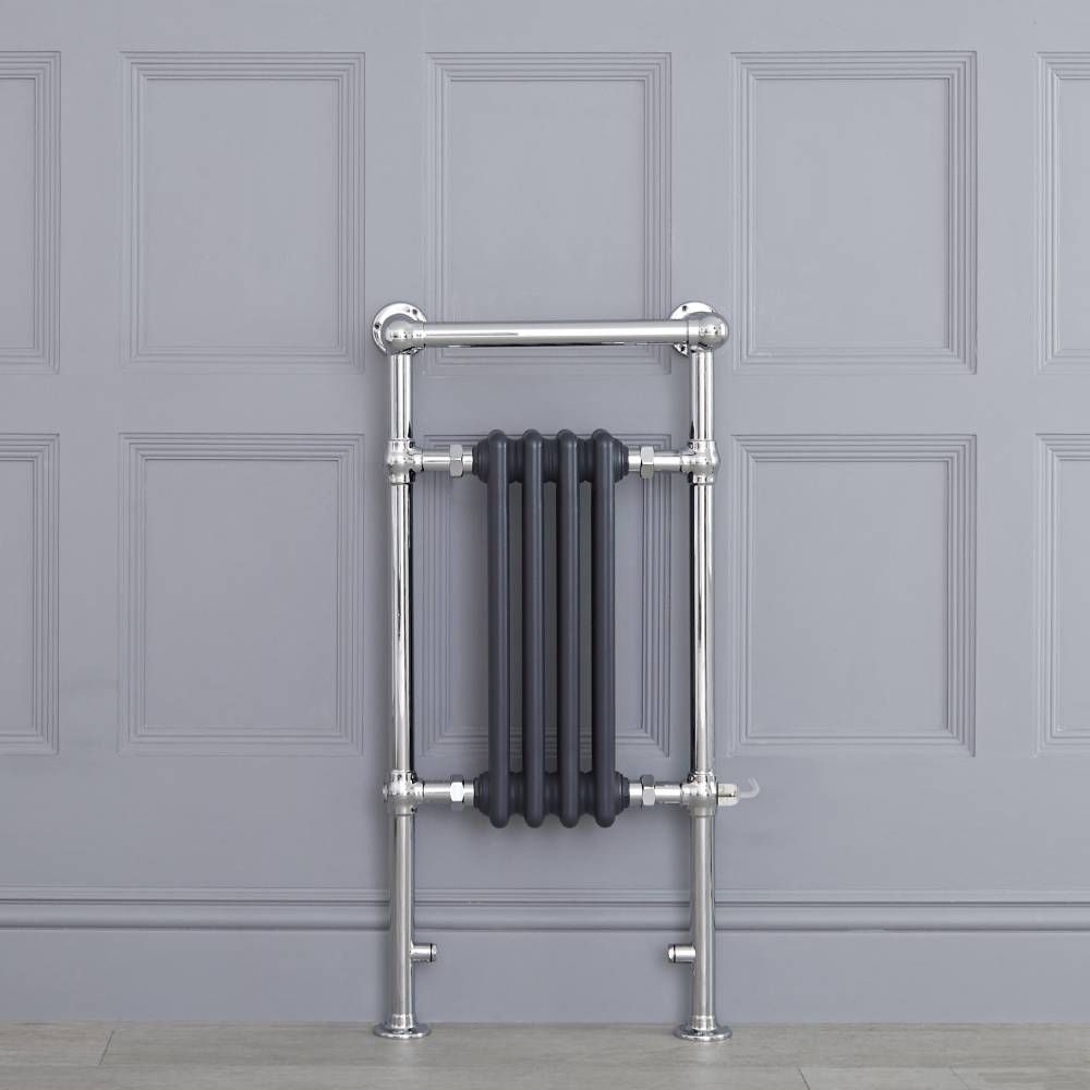 Sèche-serviettes électrique rétro - Anthracite & Chrome - 93cm x 45cm x 15,5cm - Elizabeth