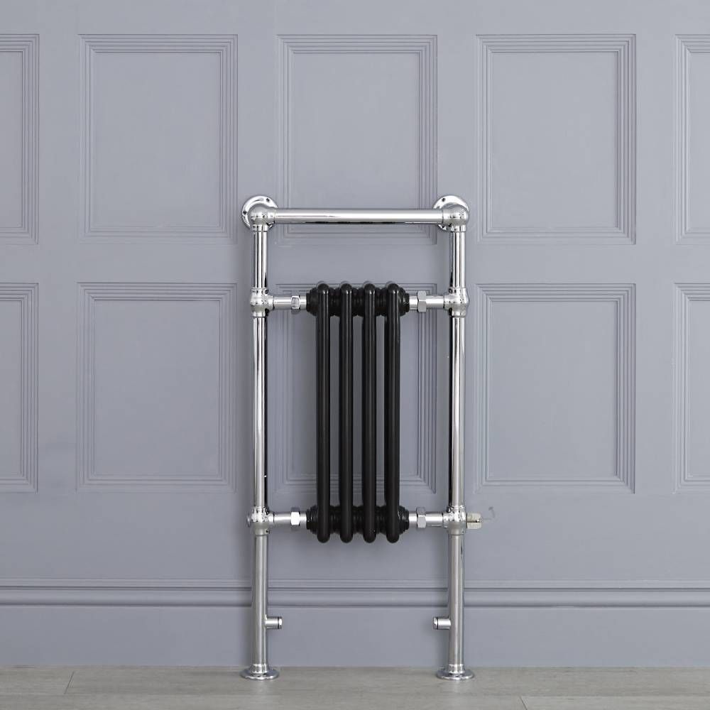 Sèche-serviettes électrique rétro - Noir & Chrome - 93cm x 45cm x 15,5cm - Elizabeth