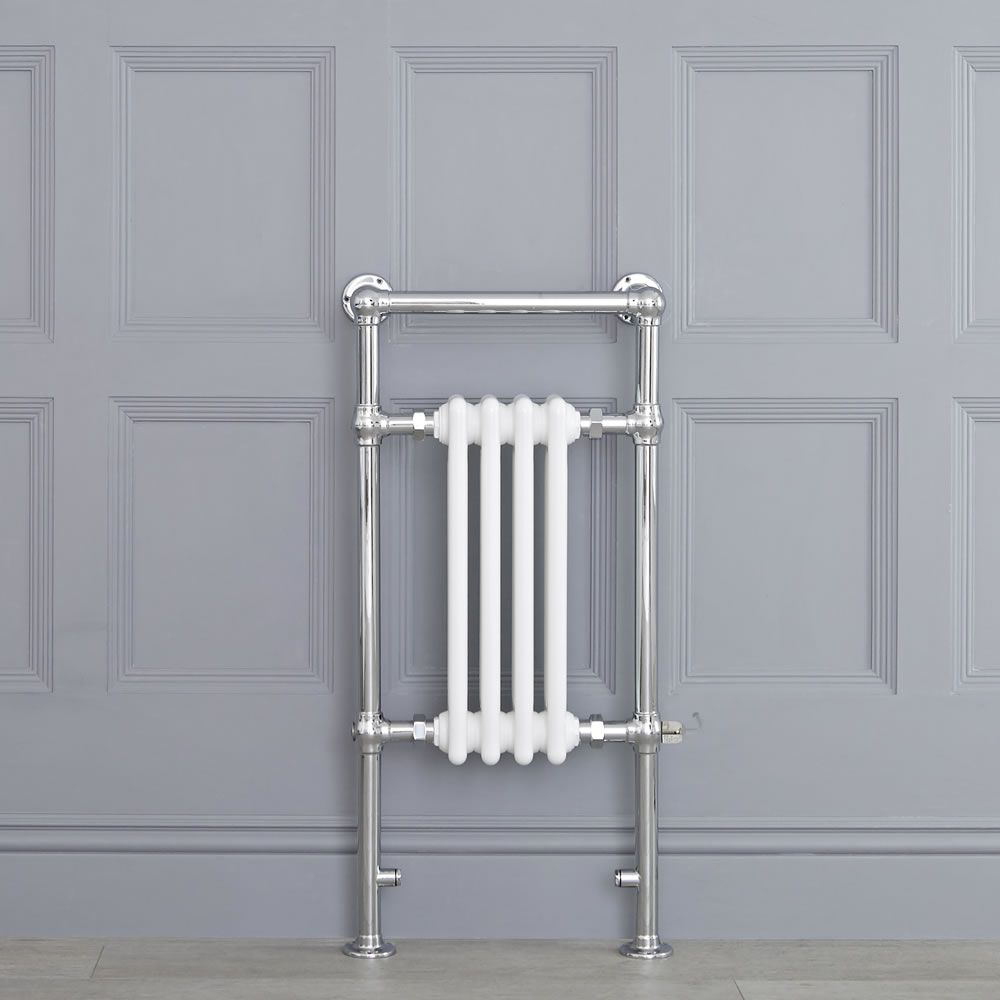 Sèche-serviettes électrique rétro - Blanc & Chrome - 93cm x 45cm x 15,5cm - Elizabeth