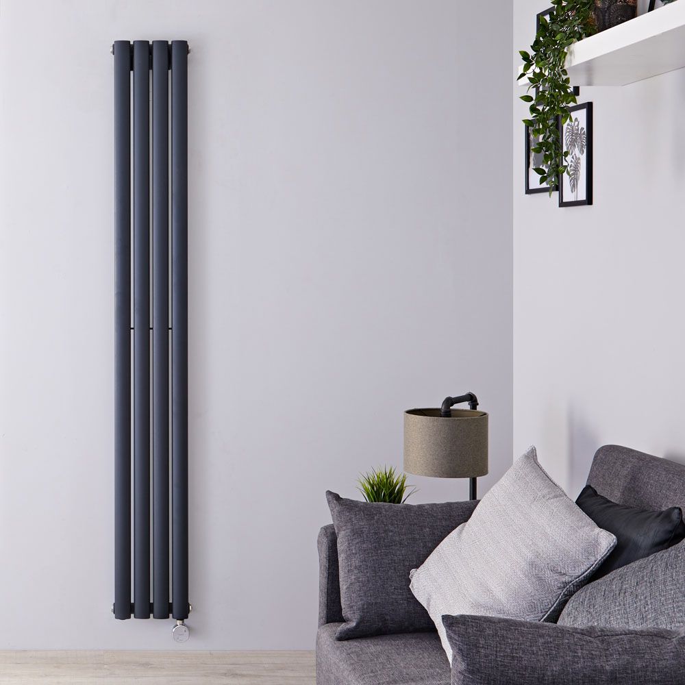 Radiateur design électrique vertical – Anthracite – 178 cm x 23,6 cm – Avec thermostat bluetooth intégré – Câblé – Vitality Slim – ECOSO par Hudson Reed