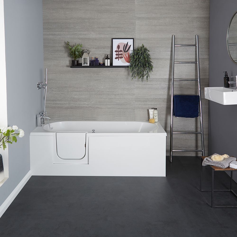 Baignoire rectangulaire à porte - Tablier frontal et latéral - 170 x 70 cm - Option angle gauche ou droit - Merso
