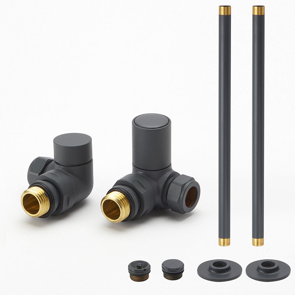 Robinet de radiateur d’angle moderne et kit de tuyauterie - Anthracite