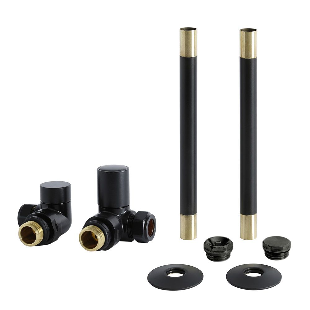 Robinet de radiateur d’angle moderne et kit de tuyauterie - Noir