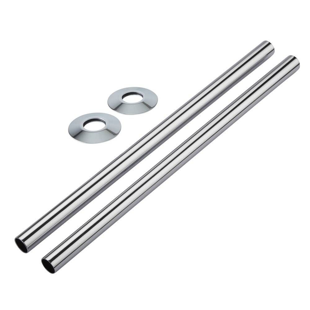 Gaine cache raccord tuyauterie chromée de radiateur 30cm (Lot de 2)