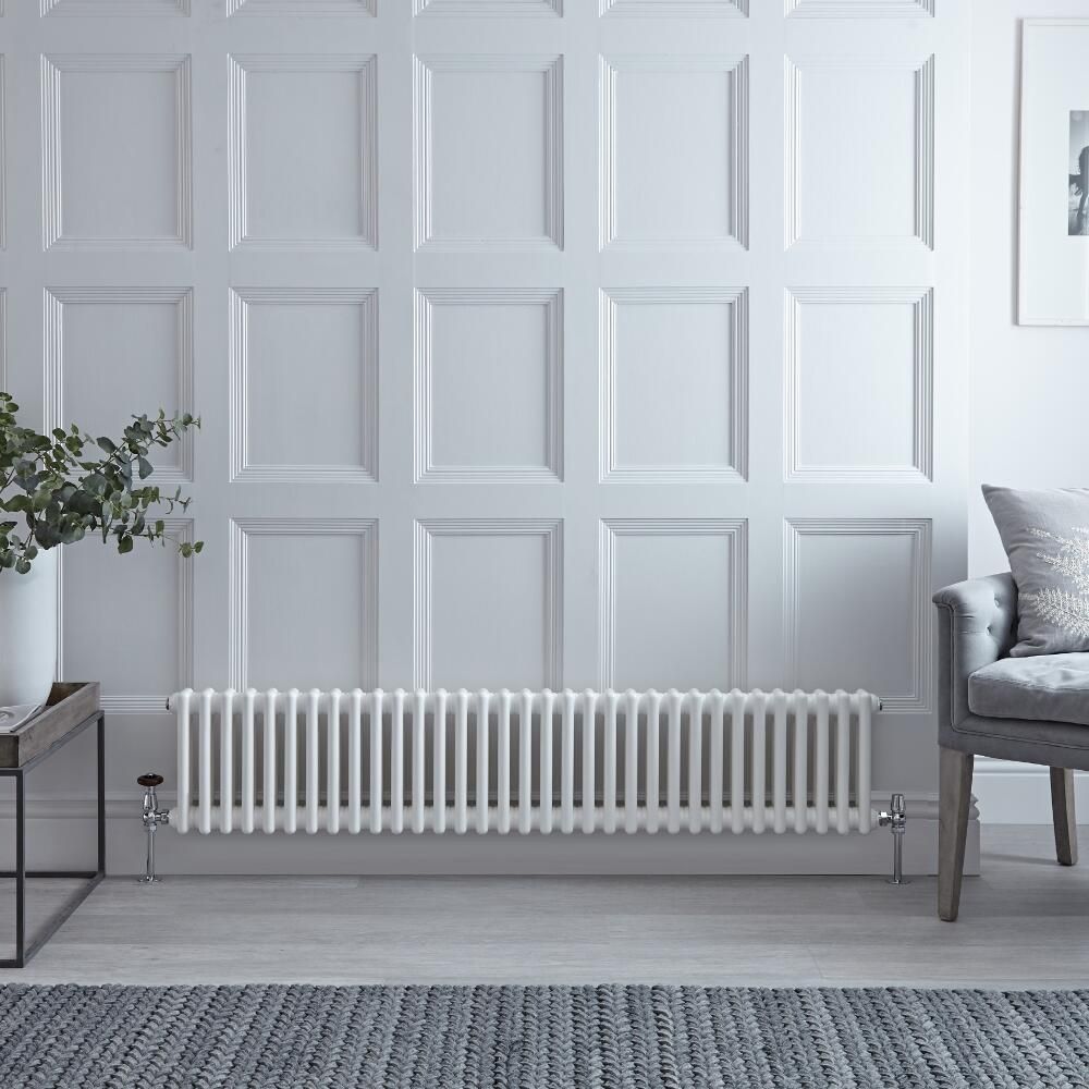 Radiateur style fonte horizontal – Blanc – 30 cm x 150,5 cm – Double rangs – Windsor