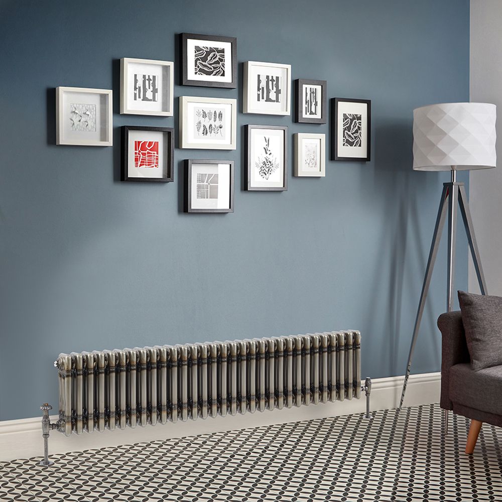 Radiateur style fonte rétro horizontal – Triple rang – Métal brut laqué – 30 cm x 141,5 cm - Windsor