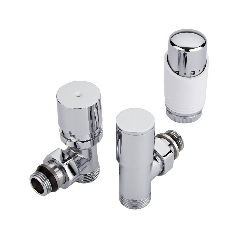 Robinet de radiateur thermostatique - Blanc & chromé - Choix d'adaptateurs