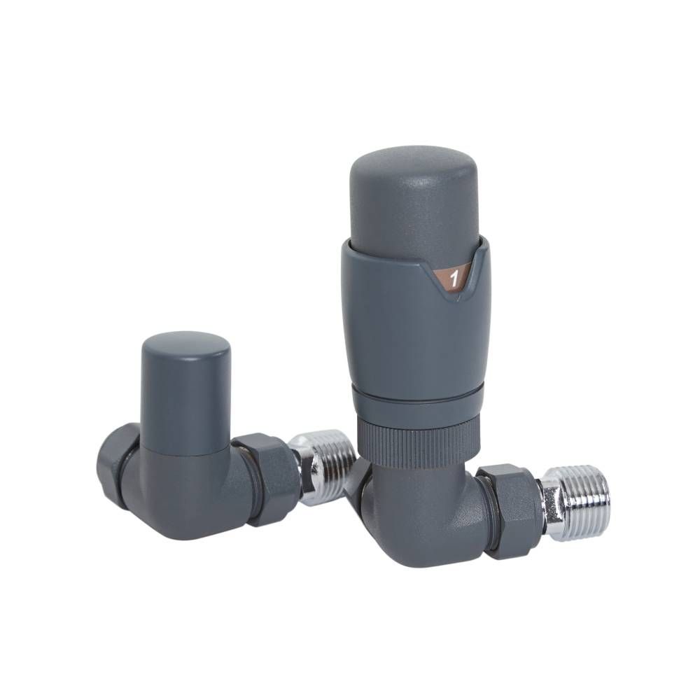 Robinet de radiateur d’angle et tête de réglage thermostatique – Anthracite