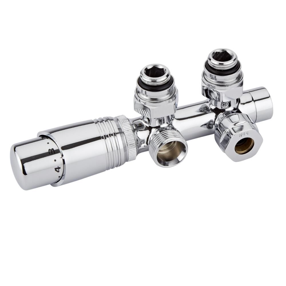 Robinet de radiateur thermostatique d'angle – Raccordement central - Choix d'adaptateurs