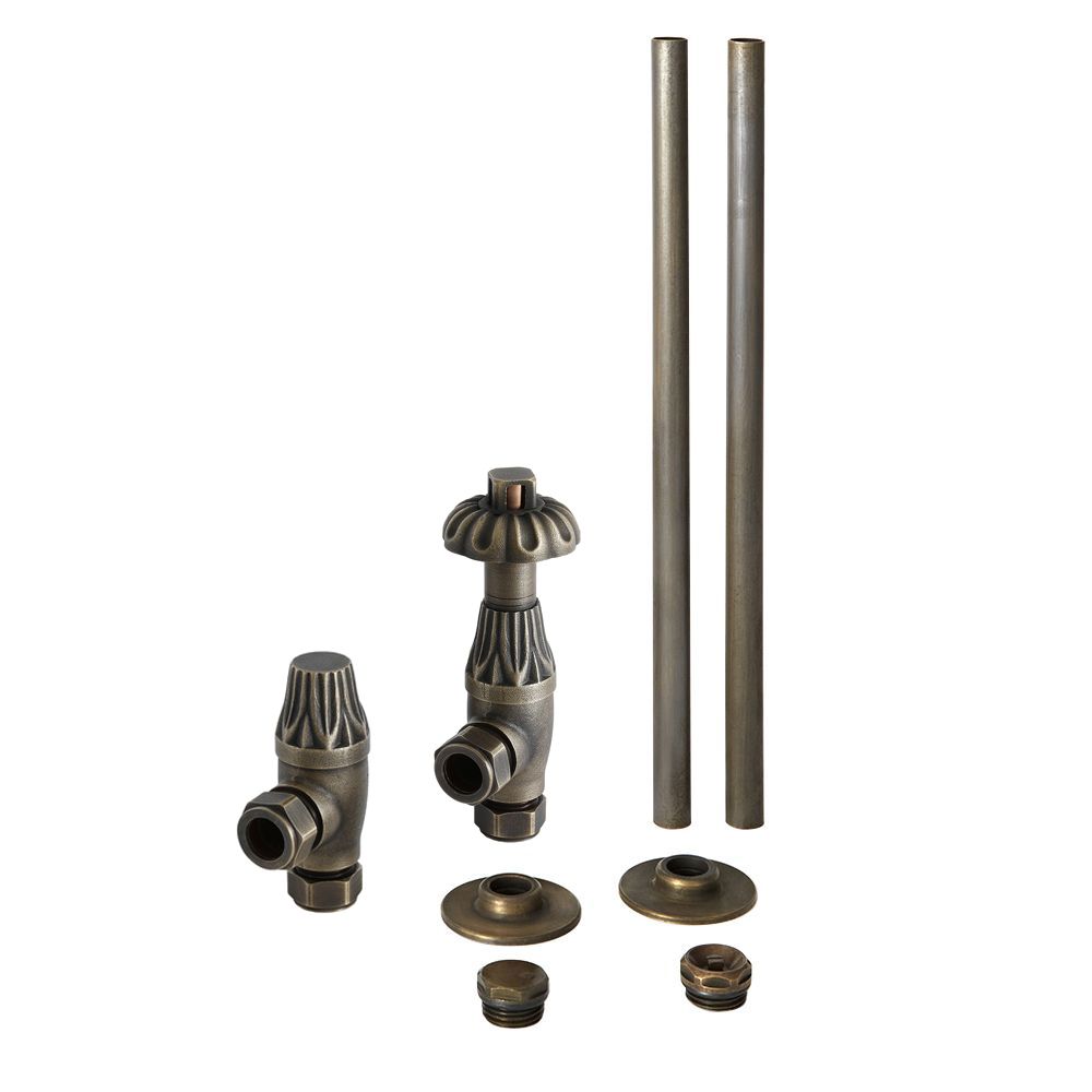 Robinet de radiateur d’angle thermostatique – Avec kit de tuyauterie – Laiton – Windsor